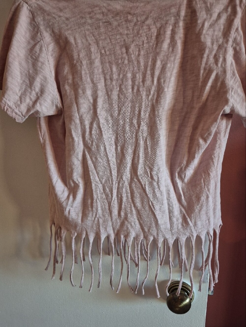 Affliction Pink Graphic V-Neck Fringe Tee - Picture 2 of 2